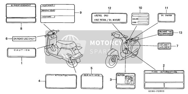 Honda NH80MS 1994 Etichetta di attenzione per un 1994 Honda NH80MS